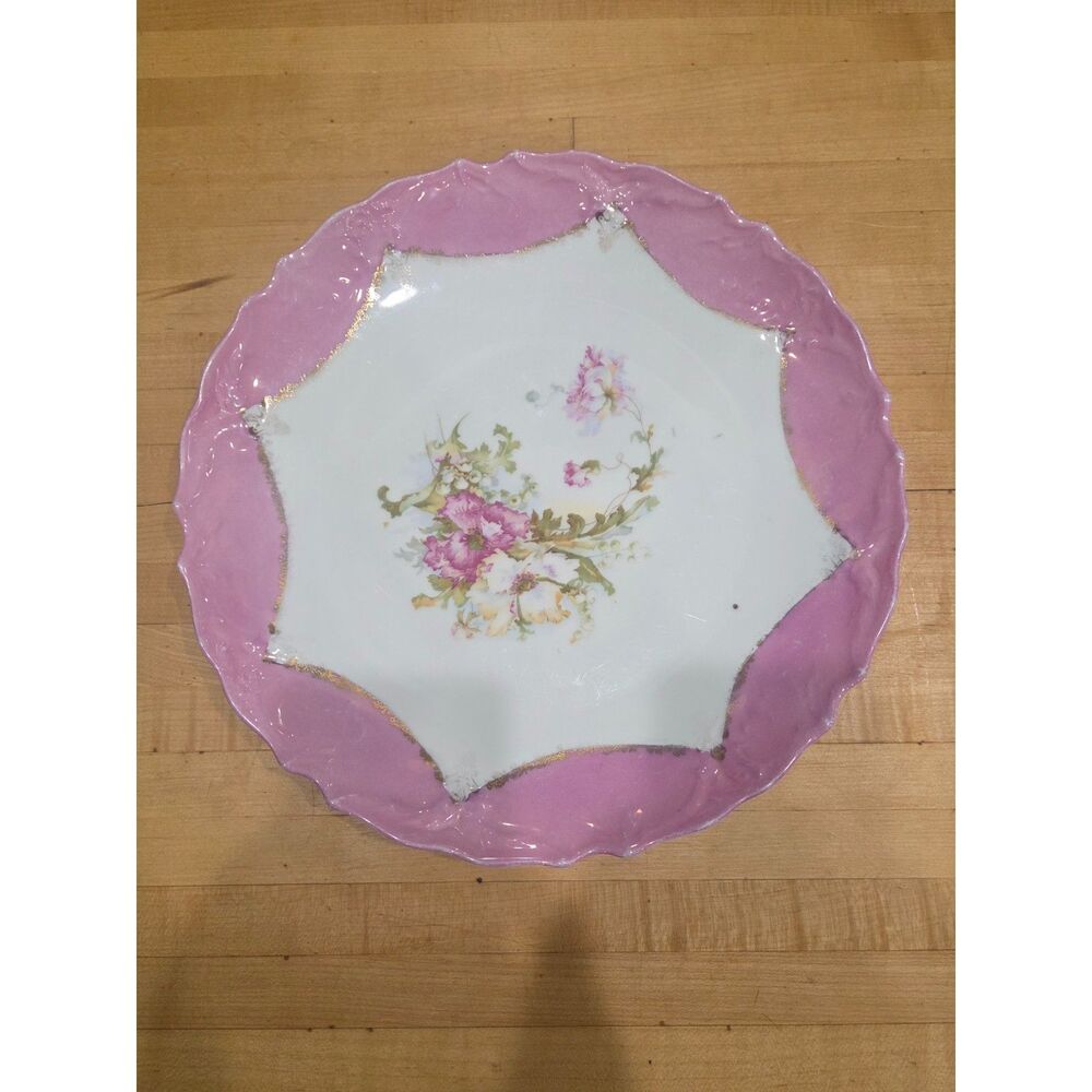 R.C. Bavaria Antique Porcelain Plate Pink Floral Gold Gilt Rosenthal